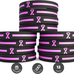 Silicone Awareness Bracelets 12-Pack Unisex 8 Inch Pink & Teal Wristbands